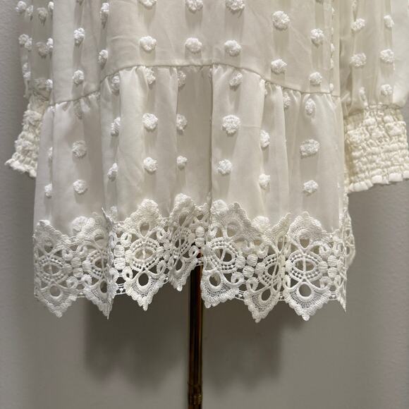 Love X Design Rina Long Sleeve Dotted Chiffon Cream Lace Dress Large Boho Chic - Picture 8 of 11